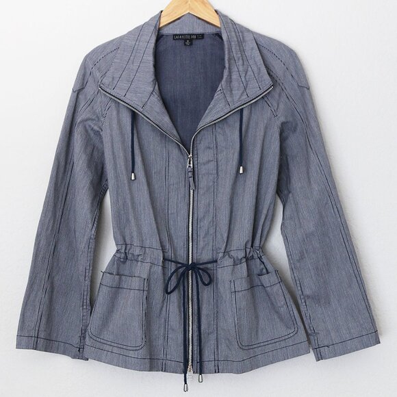 Lafayette 148 New York Jackets & Blazers - LAFAYETTE 148 Blue Striped Utility Jacket Coat Size 10 Drawstring Tie Waist $325